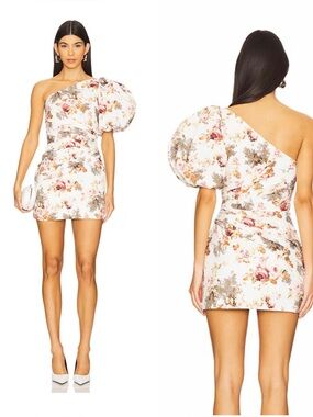 Ronny Kobo Garda Dress Floral Print One Shoulder Mini Dress Medium
